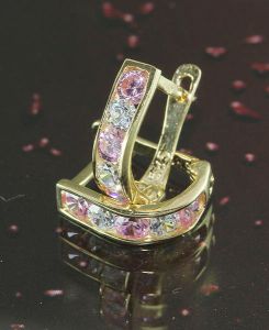 Arany bébifülbevaló rózsaszín-fehér kővel 6mm c.r-a12.4.20s-r - Arany baba fülbevaló - ezüs ékszer webáruház