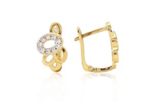 Arany fülbevaló franciazáras fonódó körök fehérarany díszítéssel - 