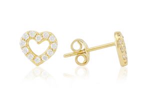 Arany fülbevaló stekkeres áttört szív körben köves - 