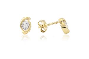 Sárga arany fülbevaló stekkeres elegáns íves fehér kővel - 