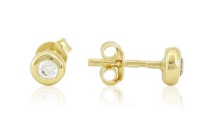 Arany fülbevaló stekkeres button fehér kővel  - 
