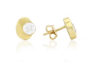 Arany fülbevaló stekkeres ovális nagy fehér kővel - 