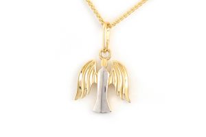Arany medál angyalka fehér arany díszítéssel - 