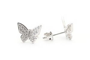Fehér arany fülbevaló stekkeres pillangó sok fehér kővel - 