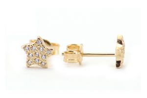 Arany fülbevaló stekkeres csillag sok fehér kővel - 