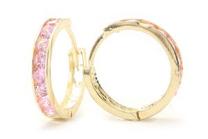 Arany karika fülbevaló rózsaszín kövekkel 11mm belső átmérő - 
