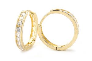 Arany karika fülbevaló fehér kövekkel 13mm belső átmérő - 