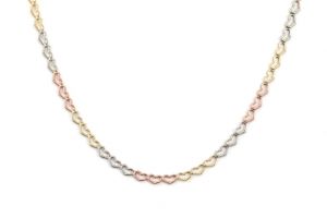 Trikolor arany nyaklánc préselt szív alakú szemekből - 