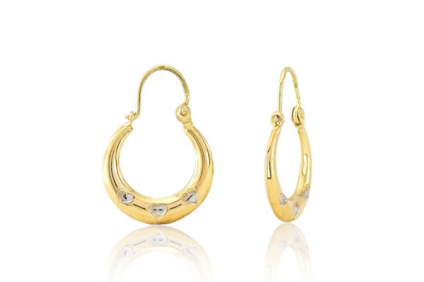 Arany fülbevaló kreola fehérarany szívecske mintával