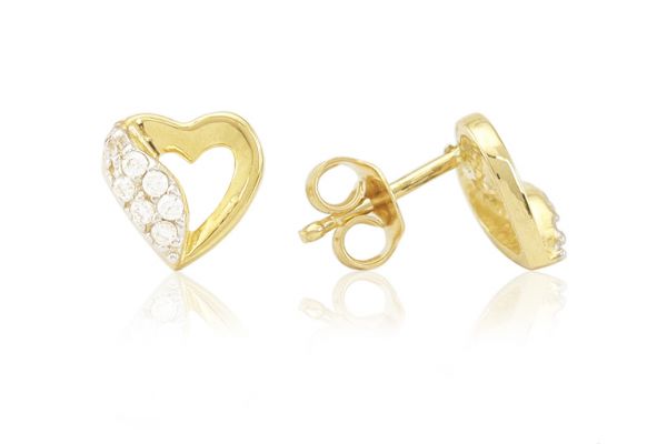 Arany fülbevaló stekkeres áttört szív kövekkel kirakva