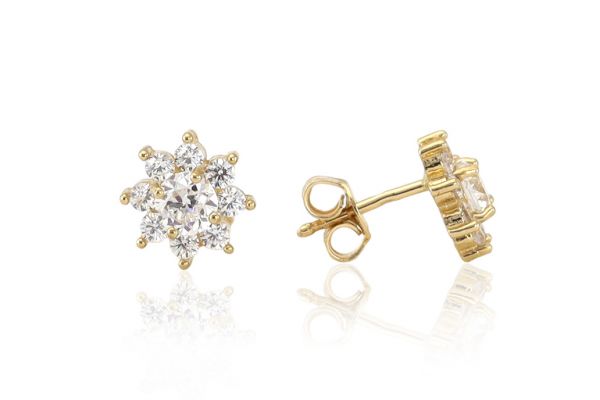 Arany fülbevaló stekkeres nagy virág fehér kővel