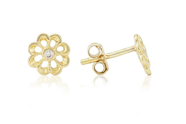 Arany fülbevaló stekkeres áttört virág egy pici kővel