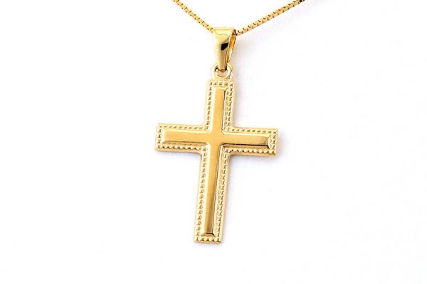 Arany medál lapos kereszt szélén díszített