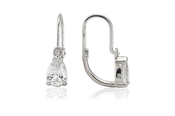 Fehér arany fülbevaló elölkapcsos csepp alakú kővel fehér