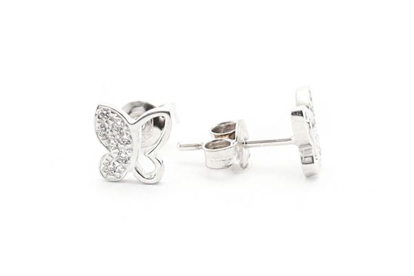 Fehér arany fülbevaló stekkeres pillangó áttört köves