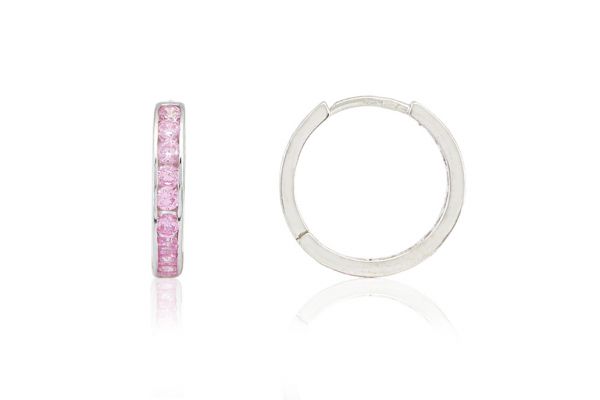 Fehér arany bepattintós karika fülbevaló rózsaszín kövekkel 13mm