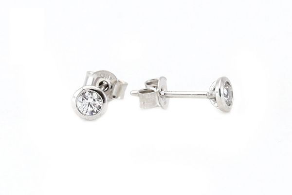 Fehér arany button fülbevaló fehér kővel 4mm