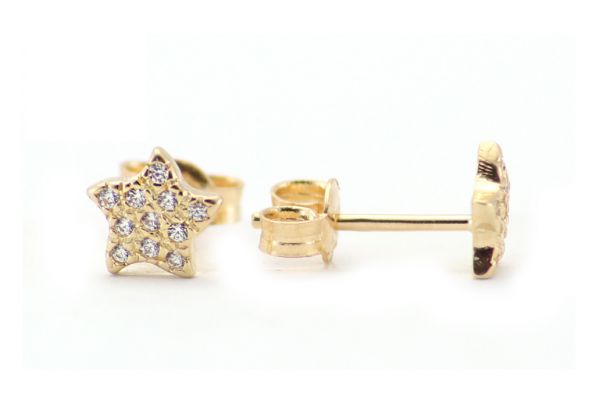 Arany fülbevaló stekkeres csillag sok fehér kővel