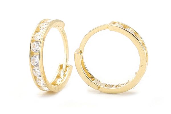 Arany karika fülbevaló fehér kövekkel 11mm belső átmérő